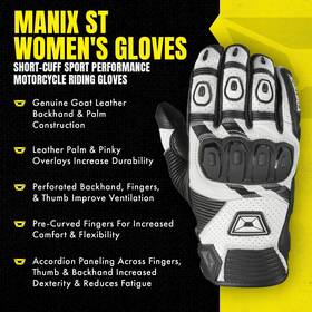 8345-0109-76 Cortech Womens Manix Short Cuff Motorcycle Gloves