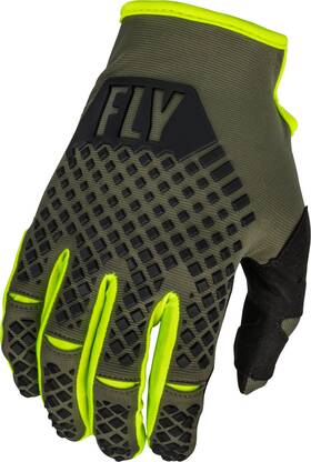 376-413yl Fly Racing Lg Youth Kinetic Gloves 2023 Olive Green/hi Vis