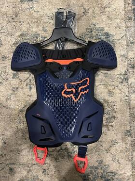 24017-122 Fox New Mx Atv R3 Chest Roost Deflector Navy Blue And Orange L/xl