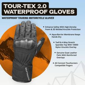 Tourmaster 097261315660 Tour-tex 2.0 Waterproof Motorcycle Gloves