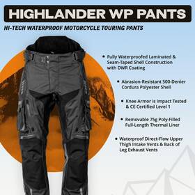 8809-0105-07 Tourmaster Highlander Waterproof Motorcycle Pants Black/black