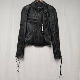 Truj-006l Truculture Womens Motorcycle Riding Leather Jacket Black Small Closeout