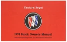 Jegs Owner's Manual For 1978 Buick Century, Regal Original Reprint. Fixed Price $11.98.