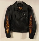 Harley Davidson, Embroidered Flame Ride Free Leather Jacket Women's Size Black. Fixed Price $180.00.