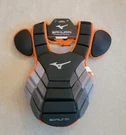 Mizuno Samurai Baseball Chest Protector - 16" Adult Black/orange Catchers. Fixed Price $97.99.