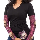 New Lethal Threat Skull Blossom Tattoo Lace Sleeve V-neck Ladies Black L/s Shirt. Fixed Price $32.95.