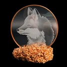 Vintage Edmonston Etched Art Glass Fox, Copper Frame Coral Base, Signed 5. Fixed Price $42.00.