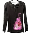 Lethal Angel Nwt 2016 Y2K Lace Skull Roses Long Sleeve Shirt Size 2XL Purple. Fixed Price $29.99.